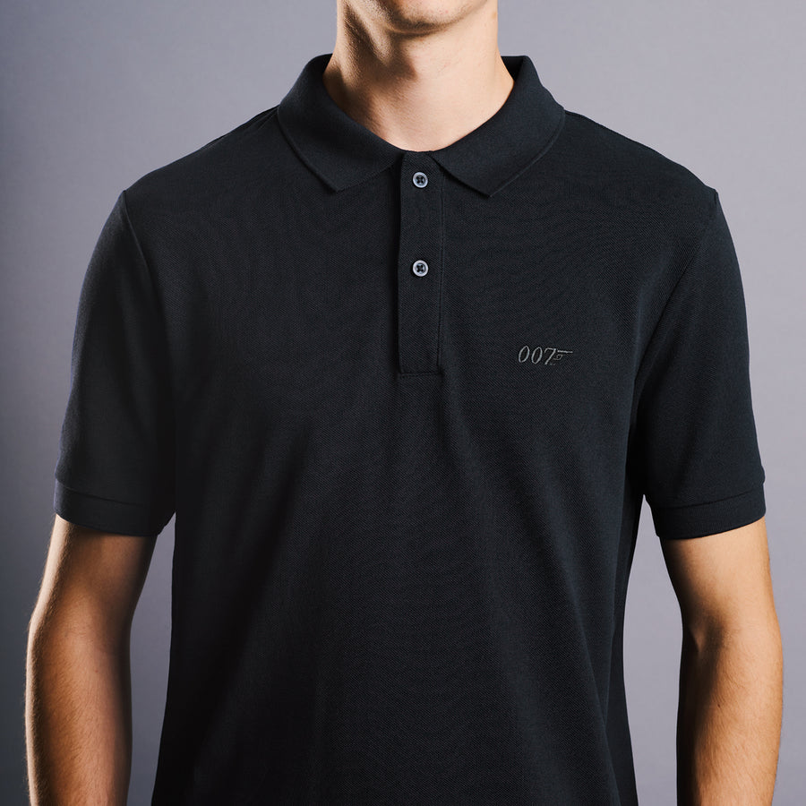 007Store James Bond 007 Embroidered Cotton Polo Shirt - Black Edition