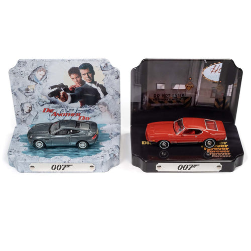 007Store James Bond Ford Mustang & Aston Martin V12 Vanquish Two Car Diorama Set - By Johnny Lightning