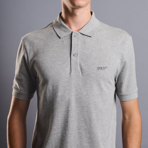 007Store James Bond 007 Embroidered Cotton Polo Shirt - Grey Marl Edition