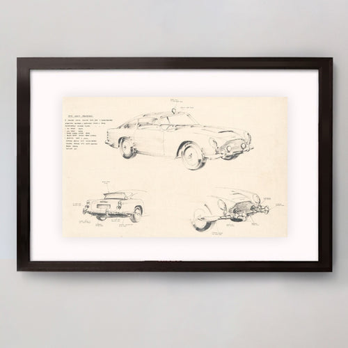 007Store James Bond Ken Adam Goldfinger DB5 Framed Art Print - Numbered Edition