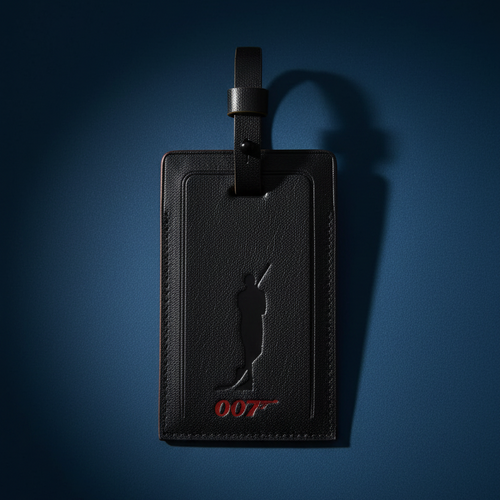 007Store James Bond Navy Leather Luggage Tag - Thunderball Edition - By Globe-Trotter