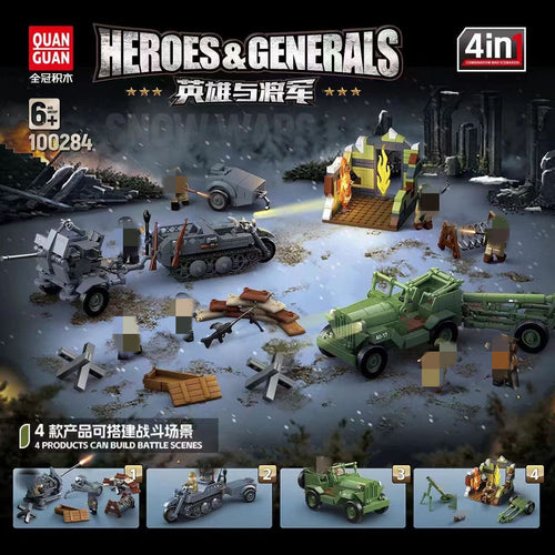 Afobrick QUANGUAN 100284 Heroes and Generals Vehicles Military Scenery 4 in 1