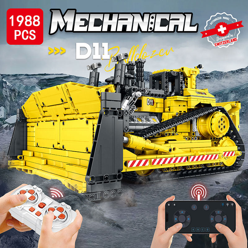 Afobrick REOBRIX 22001 Mechanical Caterpillar D11 Bulldozer RC 1988pcs
