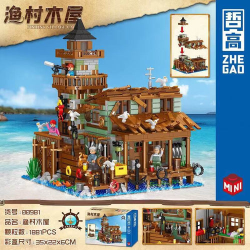 Afobrick ZHEGAO 00981 Fishing Village Cabin mini brick 1881pcs