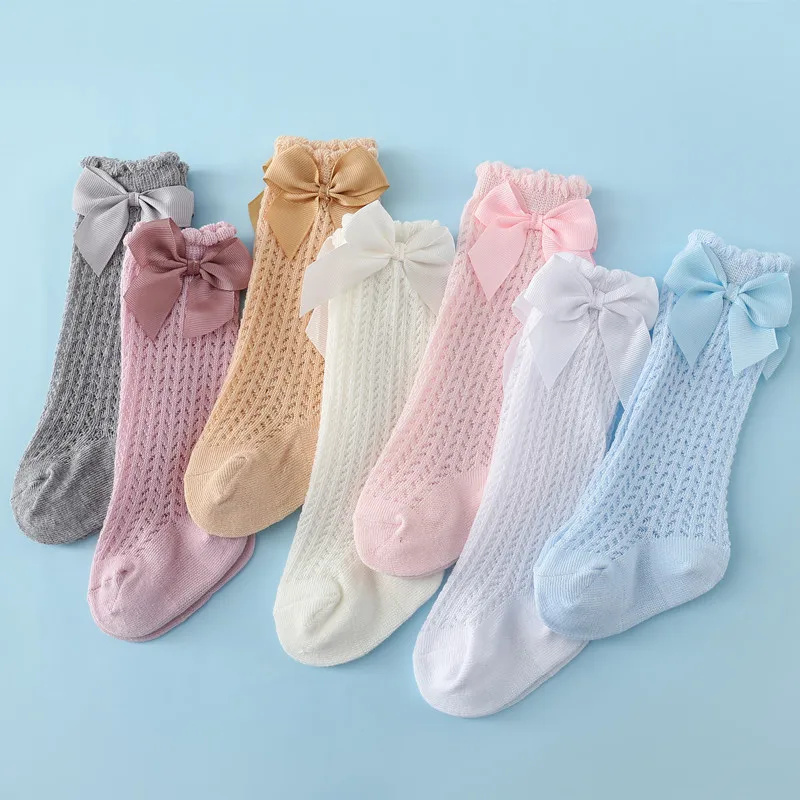 AliExpress 0-24Month Baby Girl Socks Toddler Bow Cotton Summer Mesh Lace Baby Knee Socks Newborn Infant Baby Princess Long Socks 2024 New, view 3