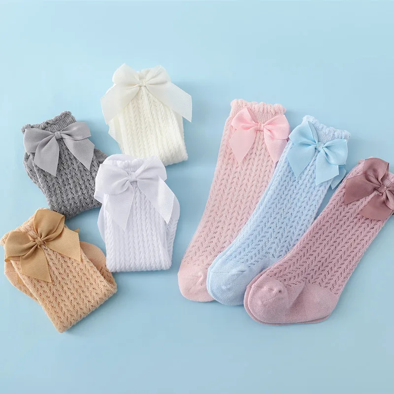 AliExpress 0-24Month Baby Girl Socks Toddler Bow Cotton Summer Mesh Lace Baby Knee Socks Newborn Infant Baby Princess Long Socks 2024 New, view 4