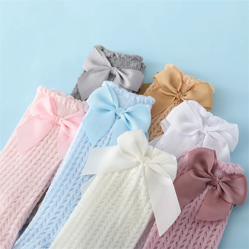 AliExpress 0-24Month Baby Girl Socks Toddler Bow Cotton Summer Mesh Lace Baby Knee Socks Newborn Infant Baby Princess Long Socks 2024 New, view 5