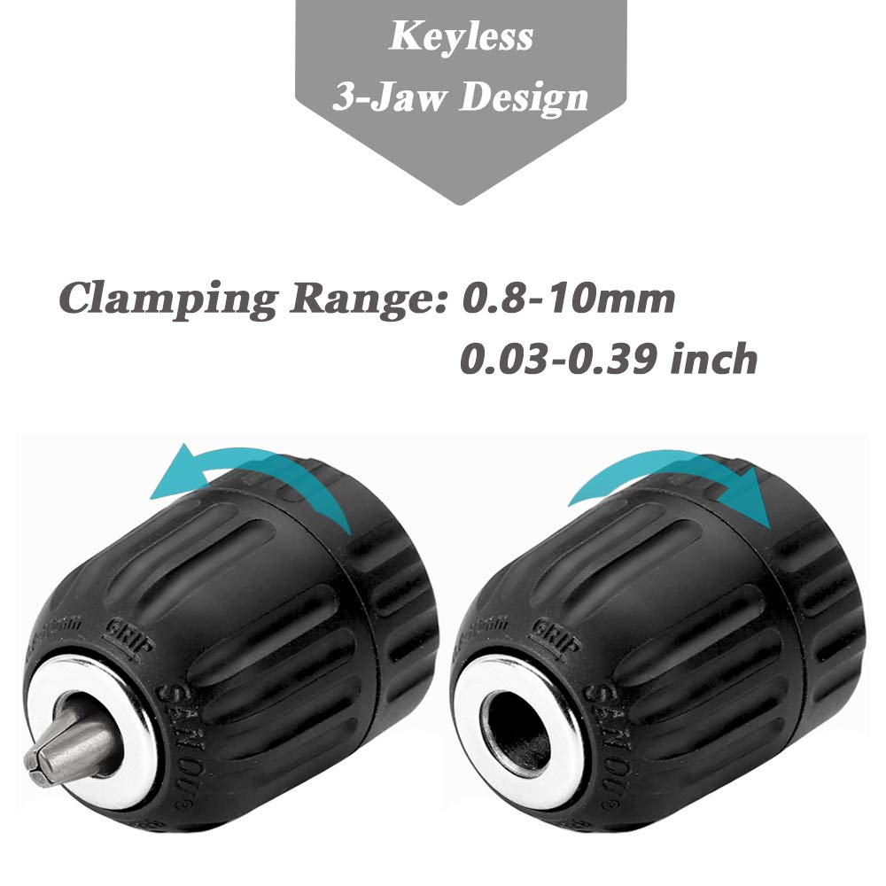 AliExpress 0.8mm-10mm Keyless Drill Chuck Set, with Hex Shank, 3/8-24UNF Quick Grip Adapter, Chuck for Drill Bit Screwdriver Tap & Sockets, view 4