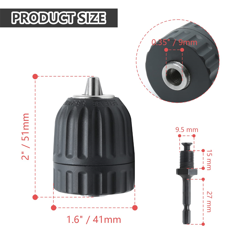 AliExpress 0.8mm-10mm Keyless Drill Chuck Set, with Hex Shank, 3/8-24UNF Quick Grip Adapter, Chuck for Drill Bit Screwdriver Tap & Sockets, view 6