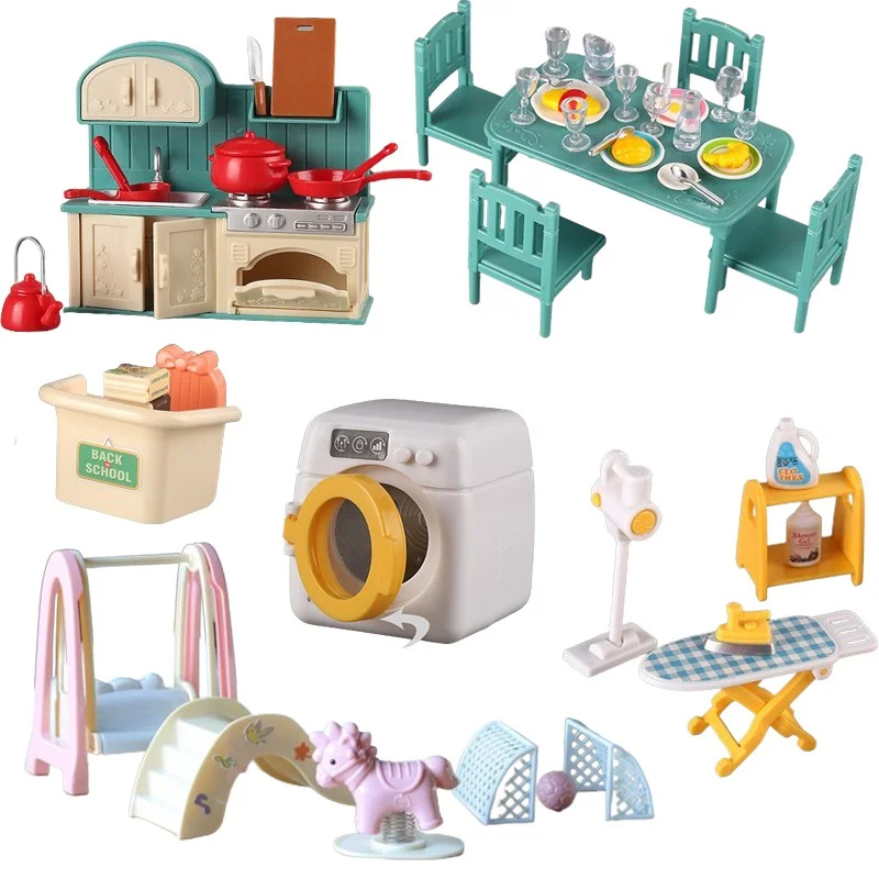 AliExpress 1:12 Miniature Furniture Forest Family Kitchen Toy Dining Table Dollhouse Accessories Bathroom Pretend Play For Girl Gifts Toys