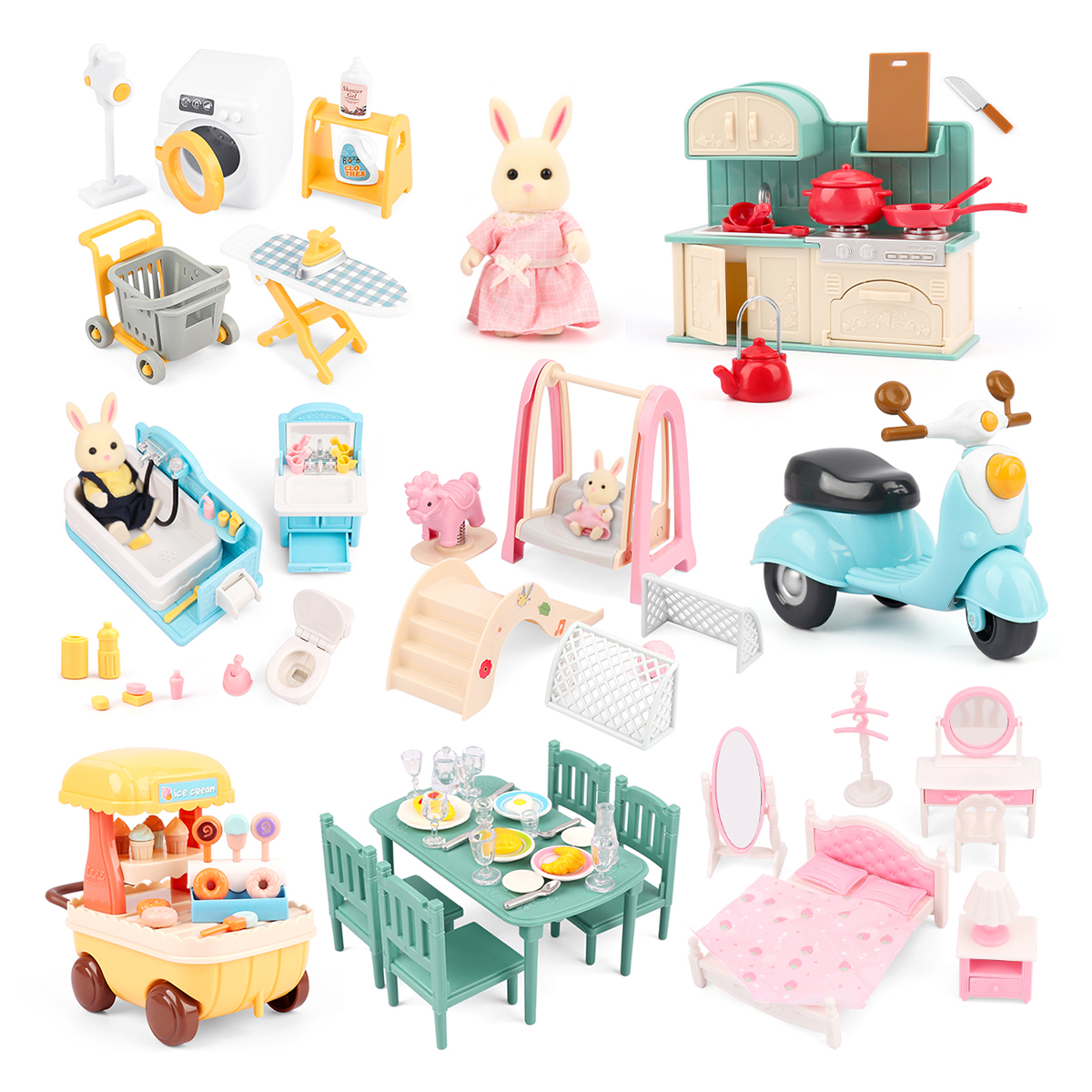 AliExpress 1:12 Miniature Furniture Forest Family Kitchen Toy Dining Table Dollhouse Accessories Bathroom Pretend Play For Girl Gifts Toys