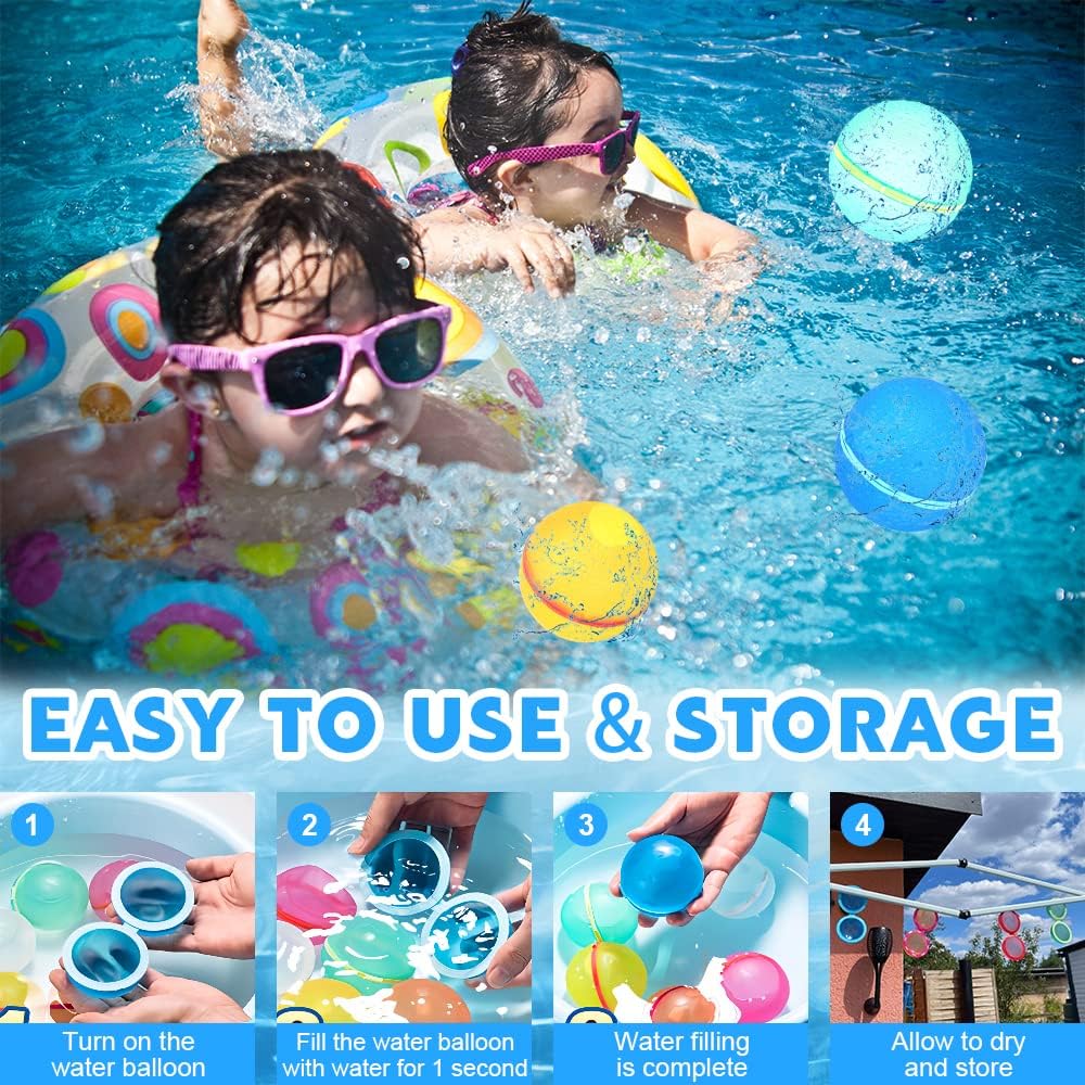 AliExpress 1-12 Pack Reusable Water Balls, Self-Seal Fast Inflating Silicone Water Balls, Summer Pool Beach Outdoor Activity Water Toys, view 3