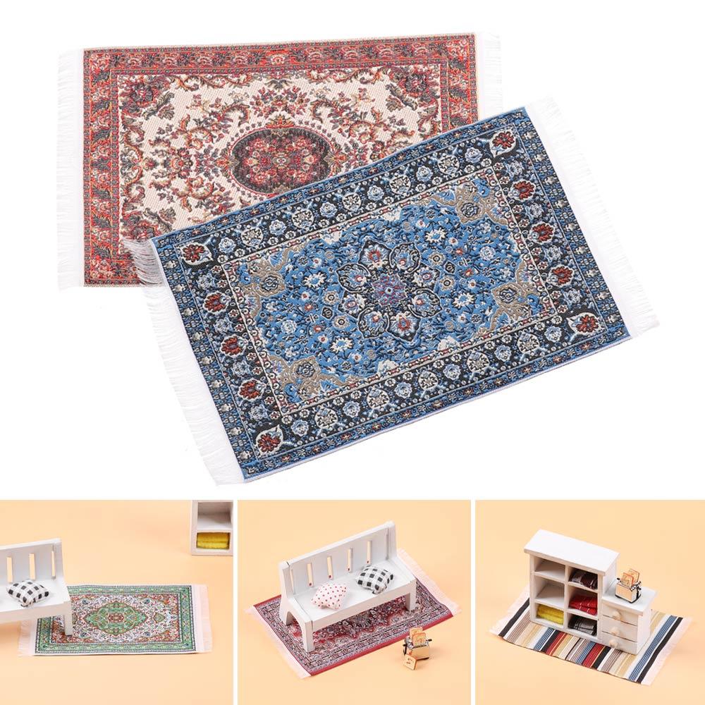 AliExpress 1:12 Scale Dollhouse Carpet Playing House Decor Floor Coverings Floral Pattern Mat Doll Accessories Miniature Weaving Rug, view 2