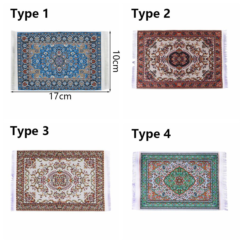 AliExpress 1:12 Scale Dollhouse Carpet Playing House Decor Floor Coverings Floral Pattern Mat Doll Accessories Miniature Weaving Rug, view 5