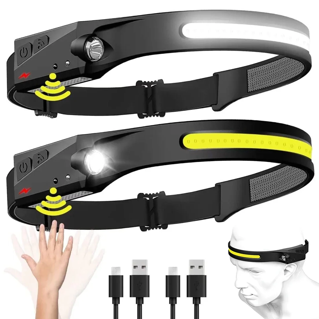 AliExpress 1/2/3PCS LED Induction Headlamp Camping Search Light USB Rechargeable Headlight Led Head Torch Work Light With Built-in Battery