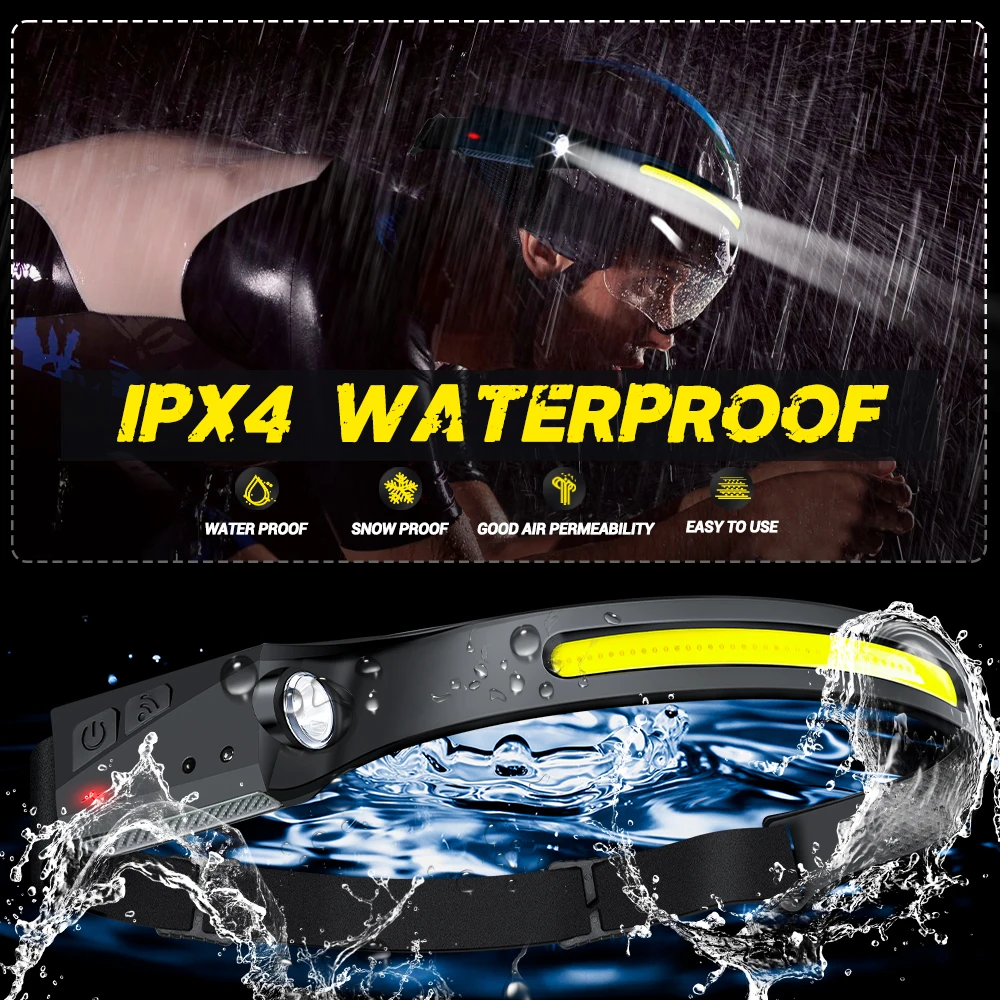 AliExpress 1/2/3PCS LED Induction Headlamp Camping Search Light USB Rechargeable Headlight Led Head Torch Work Light With Built-in Battery, view 6