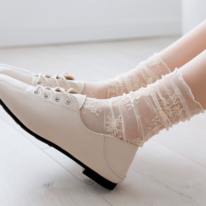 AliExpress 1/2 Pairs Thin Socks Women Summer Ultra Breathable Transparent Lace Socks Lolita Soft Sexy White Ins Mid Socks Fishnet Woman, view 6