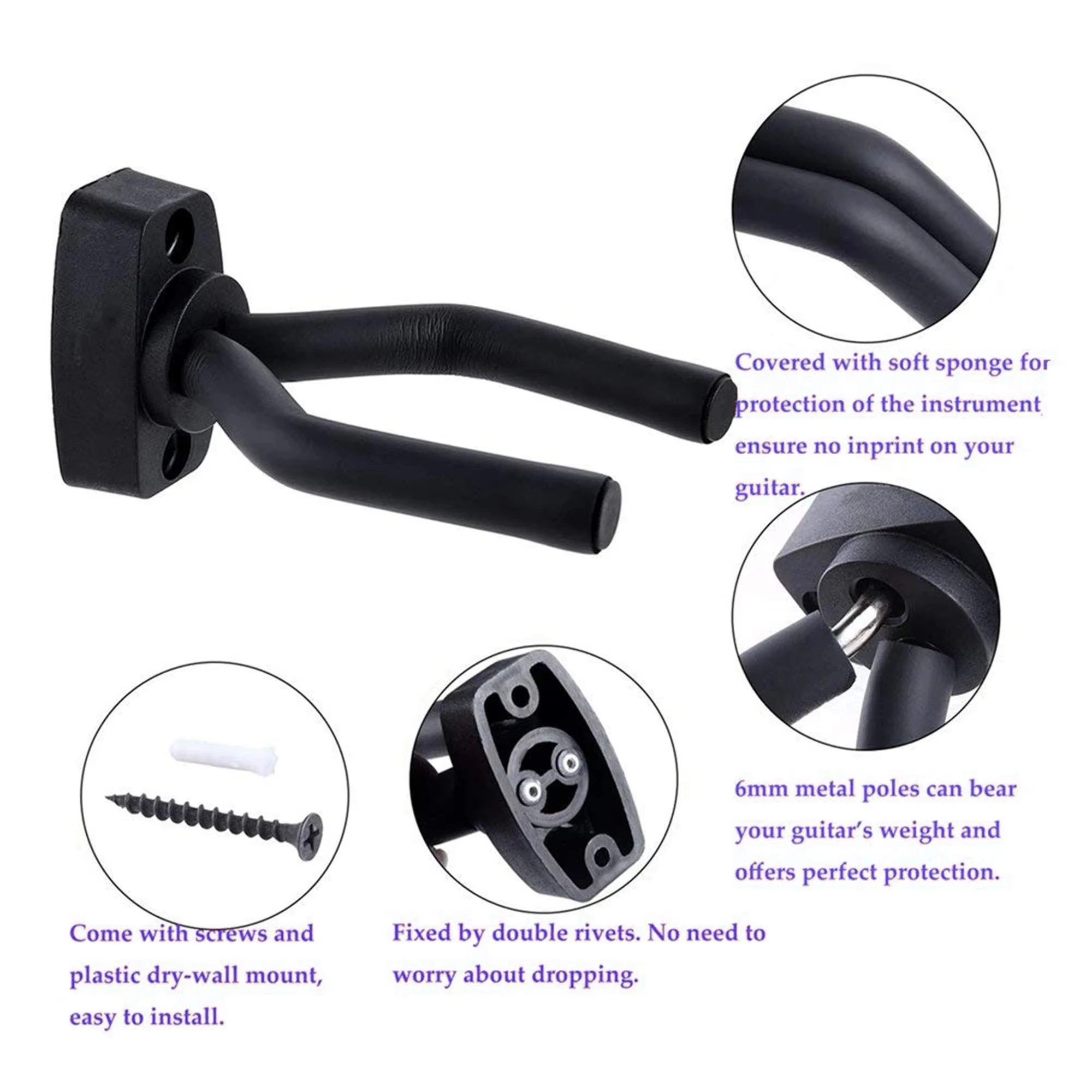 AliExpress 1/2 Pcs Wall Mount Guitar Hanger Hook Non-slip Holder Stand for Acoustic Guitar Ukulele Bass Guitar Parts Instrument Accessories, view 5
