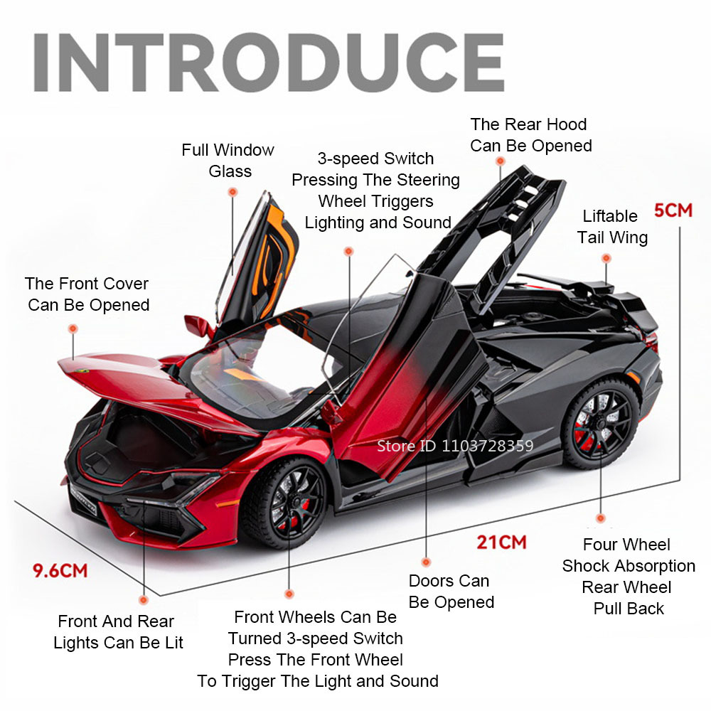 AliExpress 1:24 Scale REVUELTO Miniature Model Toy Sports Cars Alloy Diecast Supercars Sound Light Doors Opened Pull Back for Kids Gifts, view 2