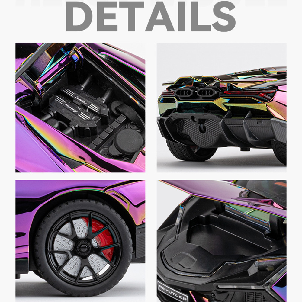 AliExpress 1:24 Scale REVUELTO Miniature Model Toy Sports Cars Alloy Diecast Supercars Sound Light Doors Opened Pull Back for Kids Gifts, view 3