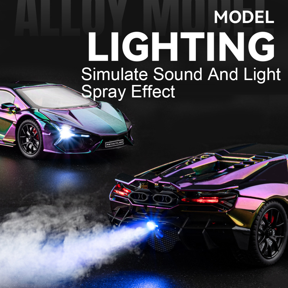 AliExpress 1:24 Scale REVUELTO Miniature Model Toy Sports Cars Alloy Diecast Supercars Sound Light Doors Opened Pull Back for Kids Gifts, view 4