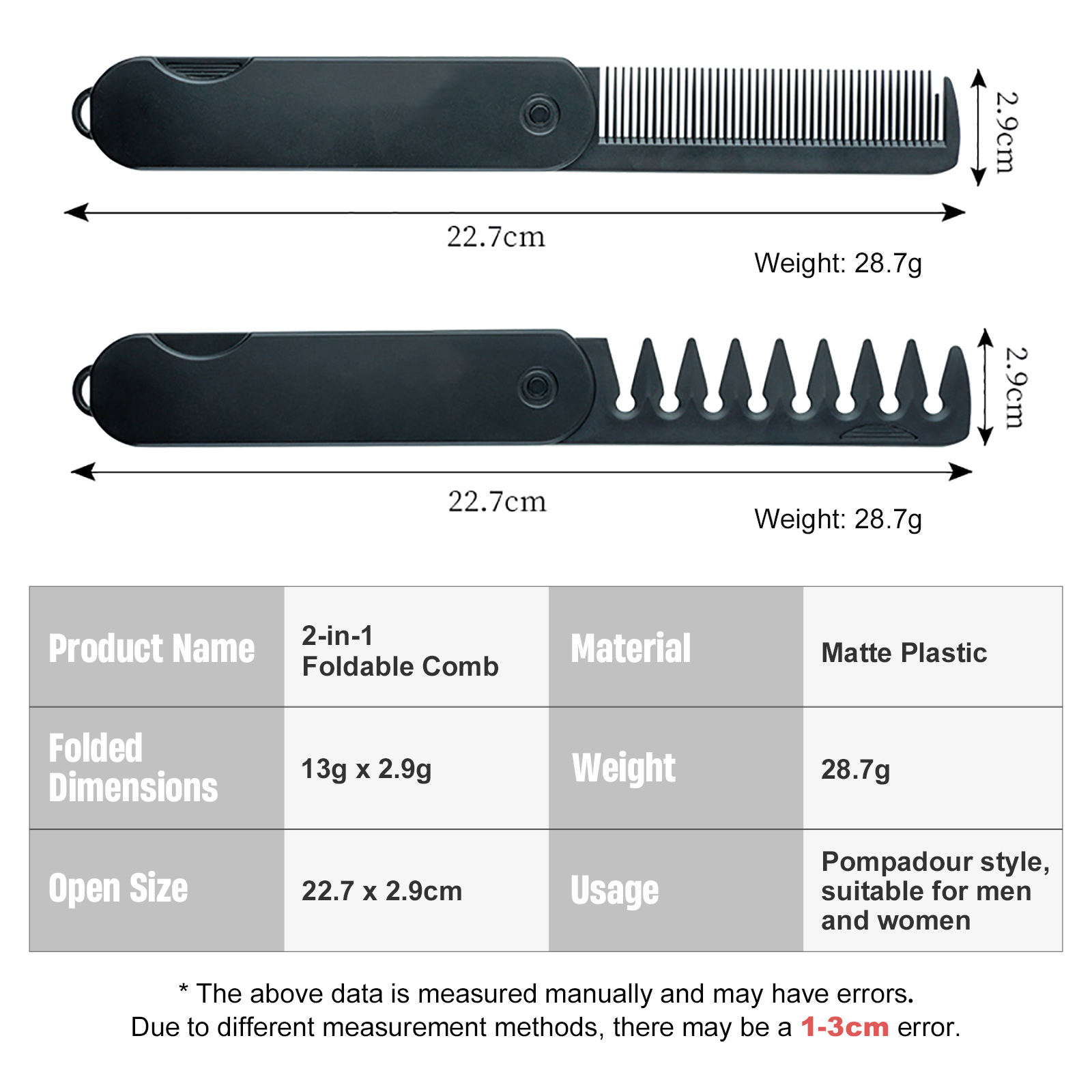 AliExpress 1/2PCS New Pocket Folding Comb 2 IN 1 Plastic Beard Combing Wide Tooth Oil Head Comb Barber Hair Clipper Combs Hair Styling Tool, view 5
