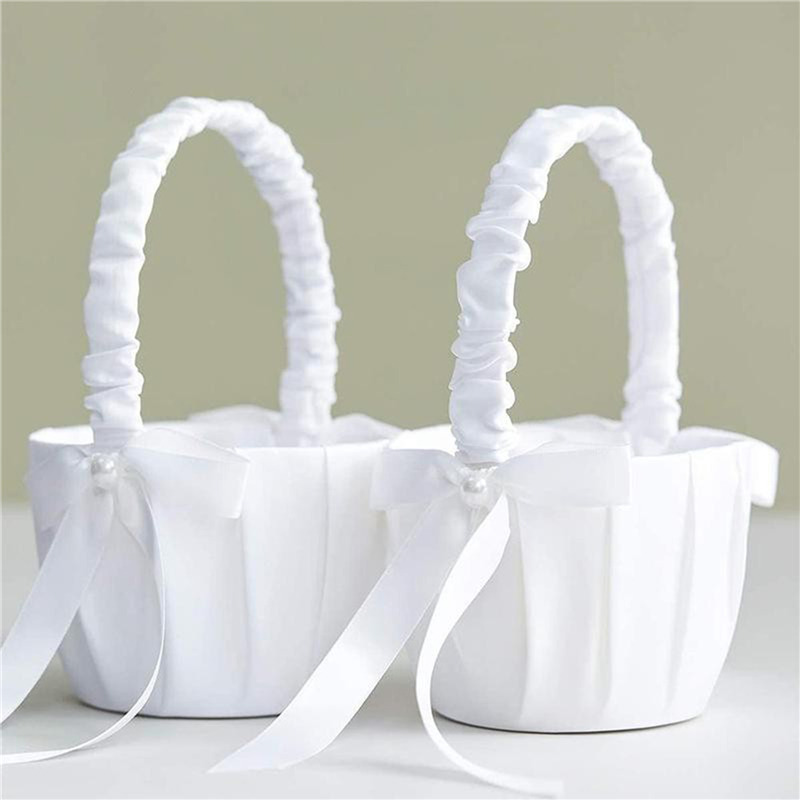 AliExpress 1/2pcs Satin Pearl Knot Flower Basket For Girls, Ring Holder, White Flowers, Wedding Accessories, Ladies Supplies, 2024
