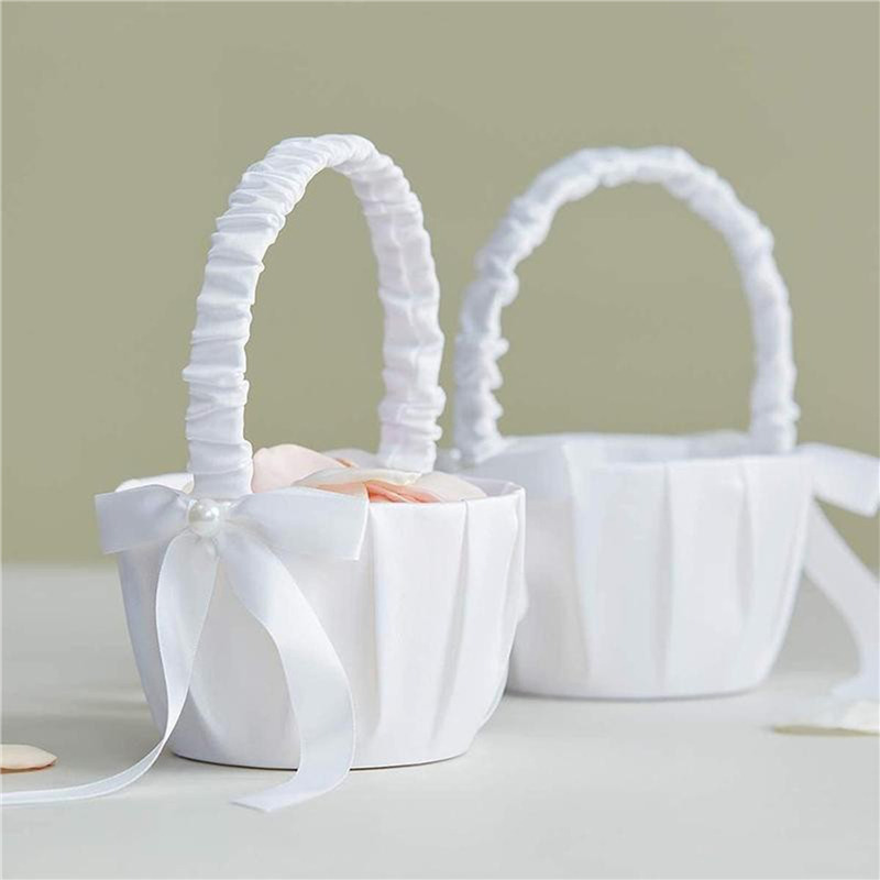 AliExpress 1/2pcs Satin Pearl Knot Flower Basket For Girls, Ring Holder, White Flowers, Wedding Accessories, Ladies Supplies, 2024, view 2