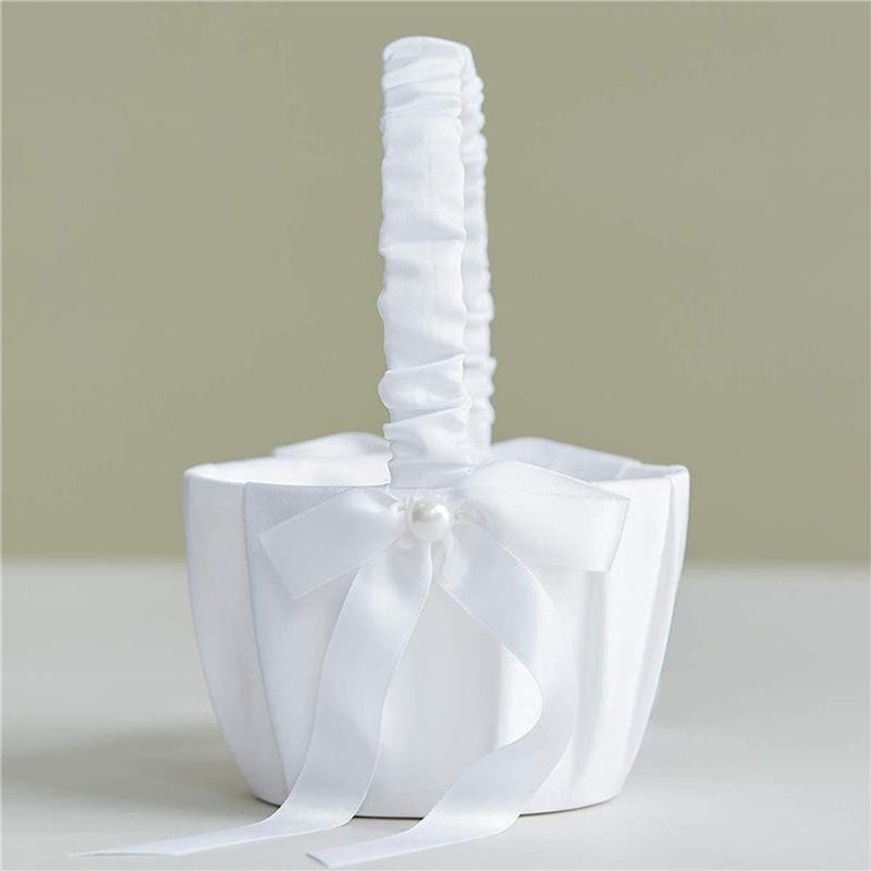 AliExpress 1/2pcs Satin Pearl Knot Flower Basket For Girls, Ring Holder, White Flowers, Wedding Accessories, Ladies Supplies, 2024, view 3