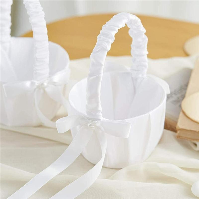 AliExpress 1/2pcs Satin Pearl Knot Flower Basket For Girls, Ring Holder, White Flowers, Wedding Accessories, Ladies Supplies, 2024, view 5