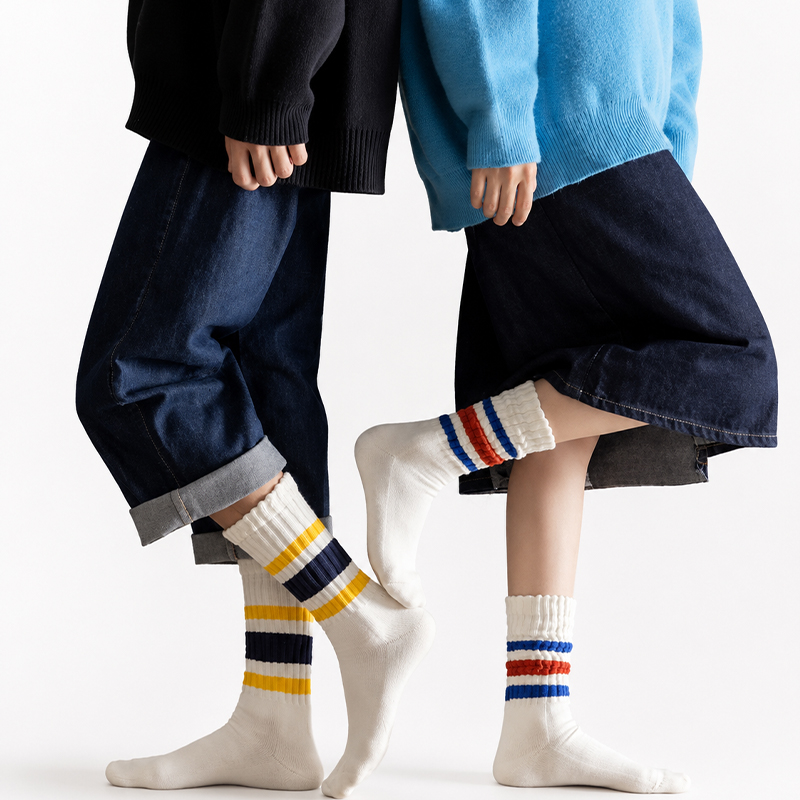 AliExpress 1/3/5 Pairs Men's Retro Striped Crew Socks Breathable Ribbed Athletic Tube Sock for Sports Skateboardin High Quality Casual Sox, view 2