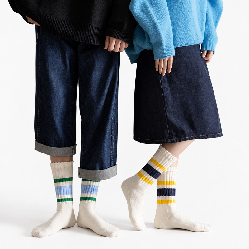 AliExpress 1/3/5 Pairs Men's Retro Striped Crew Socks Breathable Ribbed Athletic Tube Sock for Sports Skateboardin High Quality Casual Sox, view 3
