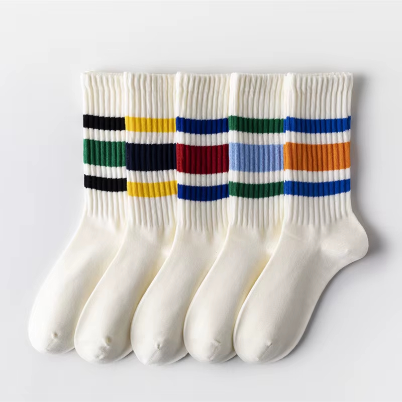 AliExpress 1/3/5 Pairs Men's Retro Striped Crew Socks Breathable Ribbed Athletic Tube Sock for Sports Skateboardin High Quality Casual Sox, view 6