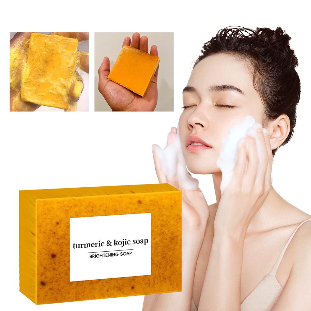 AliExpress 1/3/5Pcs Turmeric Kojic Acid Handmade Soap Scrub for Exfoliation, Moisturizing, Deep Cleansing, Spot Removal, Acne Removal, view 2