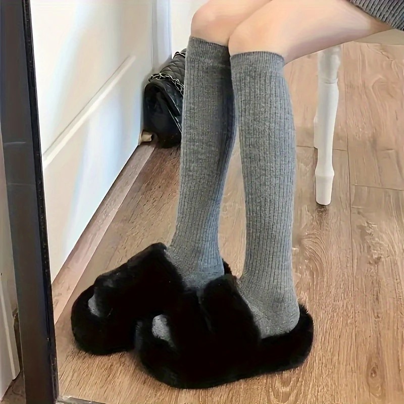 AliExpress 1/3 Pairs Women Solid Color Striped Long Socks Breathable Comfortable in Spring Summer Fashionable Simple Style Casual Socks, view 5
