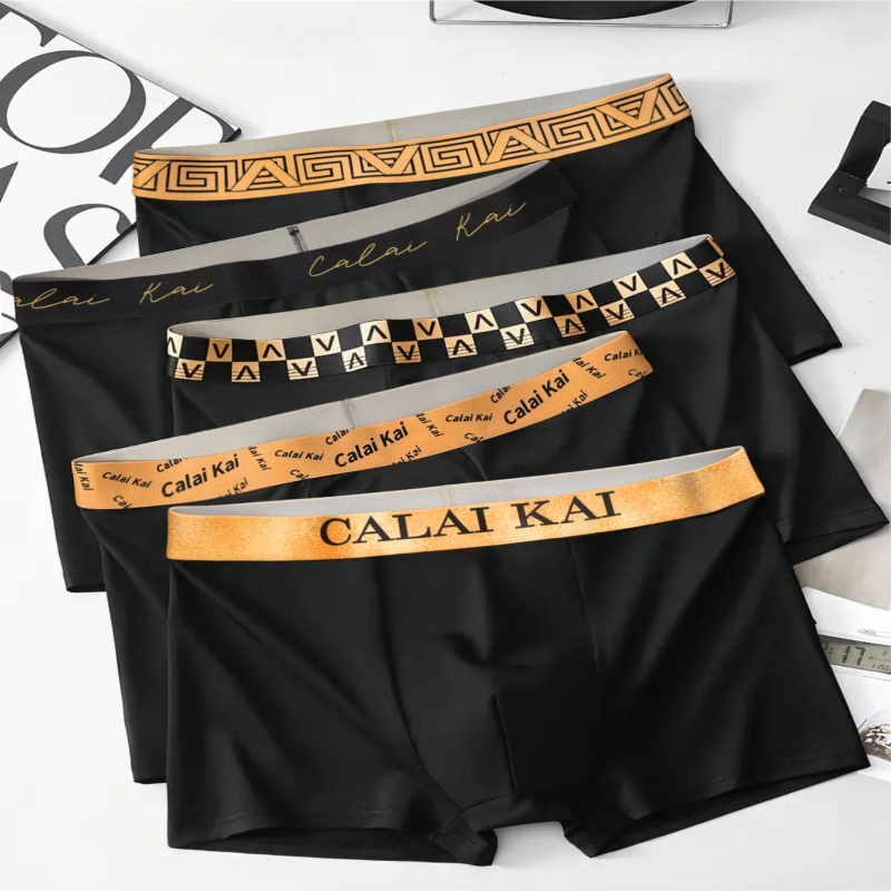 AliExpress 1/3 Pcs Set Men's Black Solid Boxer Briefs Luxury Gold Logo Soft Comfort Breathable Underwear for Daily Office Gym Casual Wear