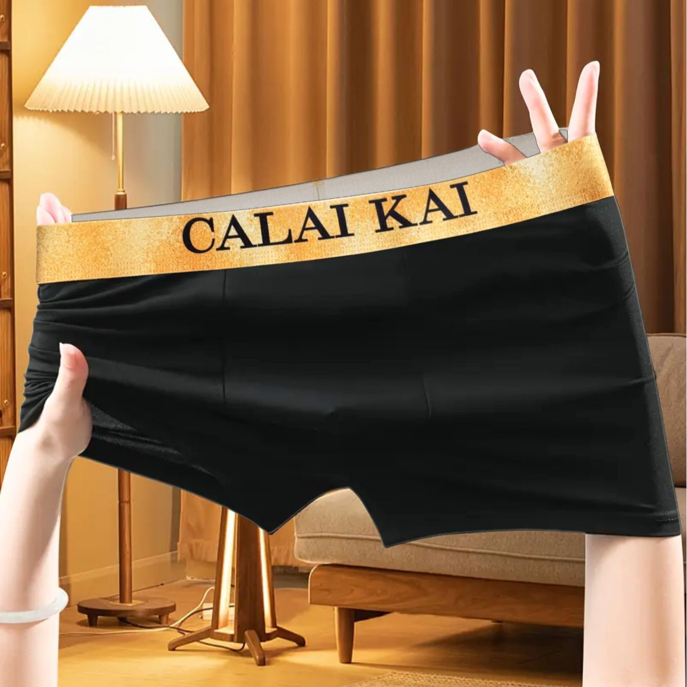 AliExpress 1/3 Pcs Set Men's Black Solid Boxer Briefs Luxury Gold Logo Soft Comfort Breathable Underwear for Daily Office Gym Casual Wear, view 2