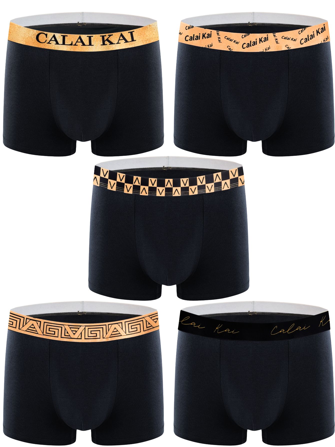 AliExpress 1/3 Pcs Set Men's Black Solid Boxer Briefs Luxury Gold Logo Soft Comfort Breathable Underwear for Daily Office Gym Casual Wear, view 4