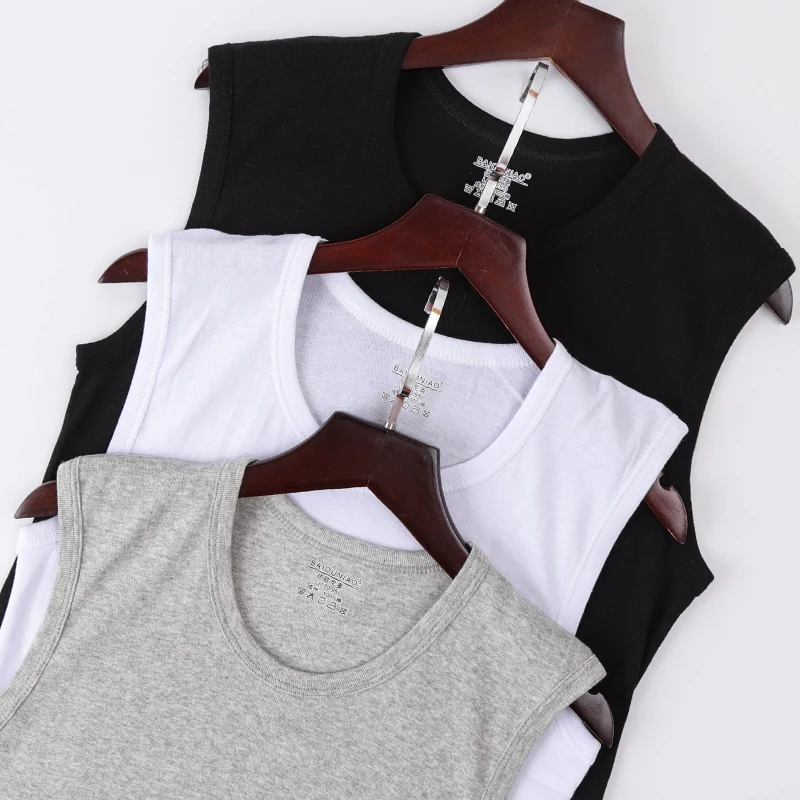 AliExpress 1/3 Piece Men's Tight Sleeveless Cotton Vest With Background Color For Comfortable Exercise And Fitness Sleeveless T-Shirt With, view 3