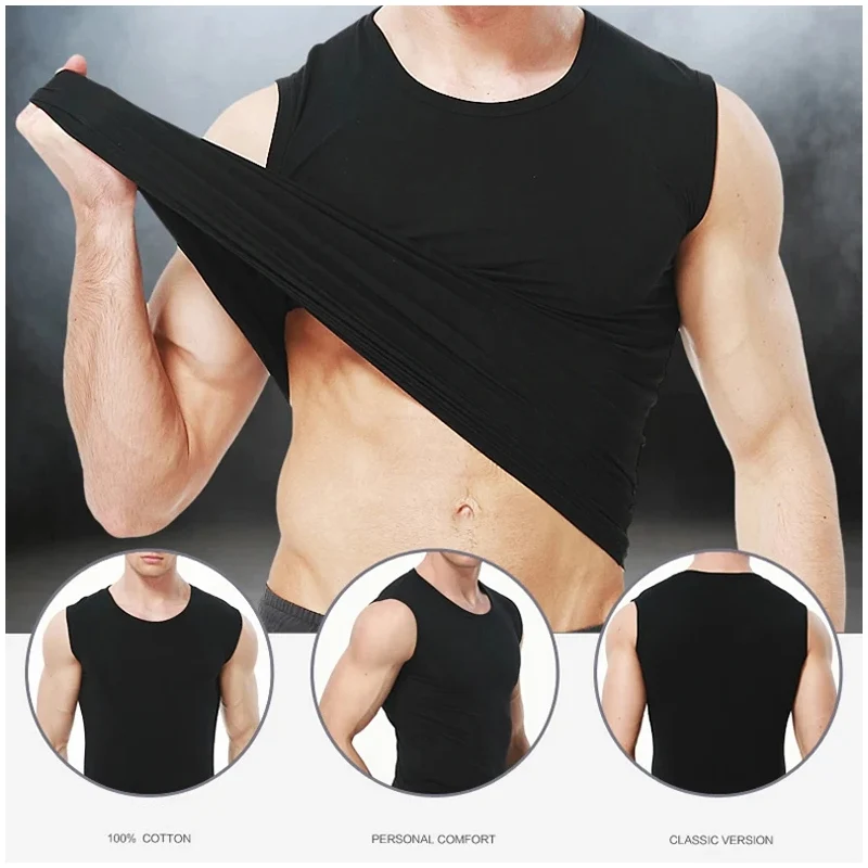 AliExpress 1/3 Piece Men's Tight Sleeveless Cotton Vest With Background Color For Comfortable Exercise And Fitness Sleeveless T-Shirt With, view 6
