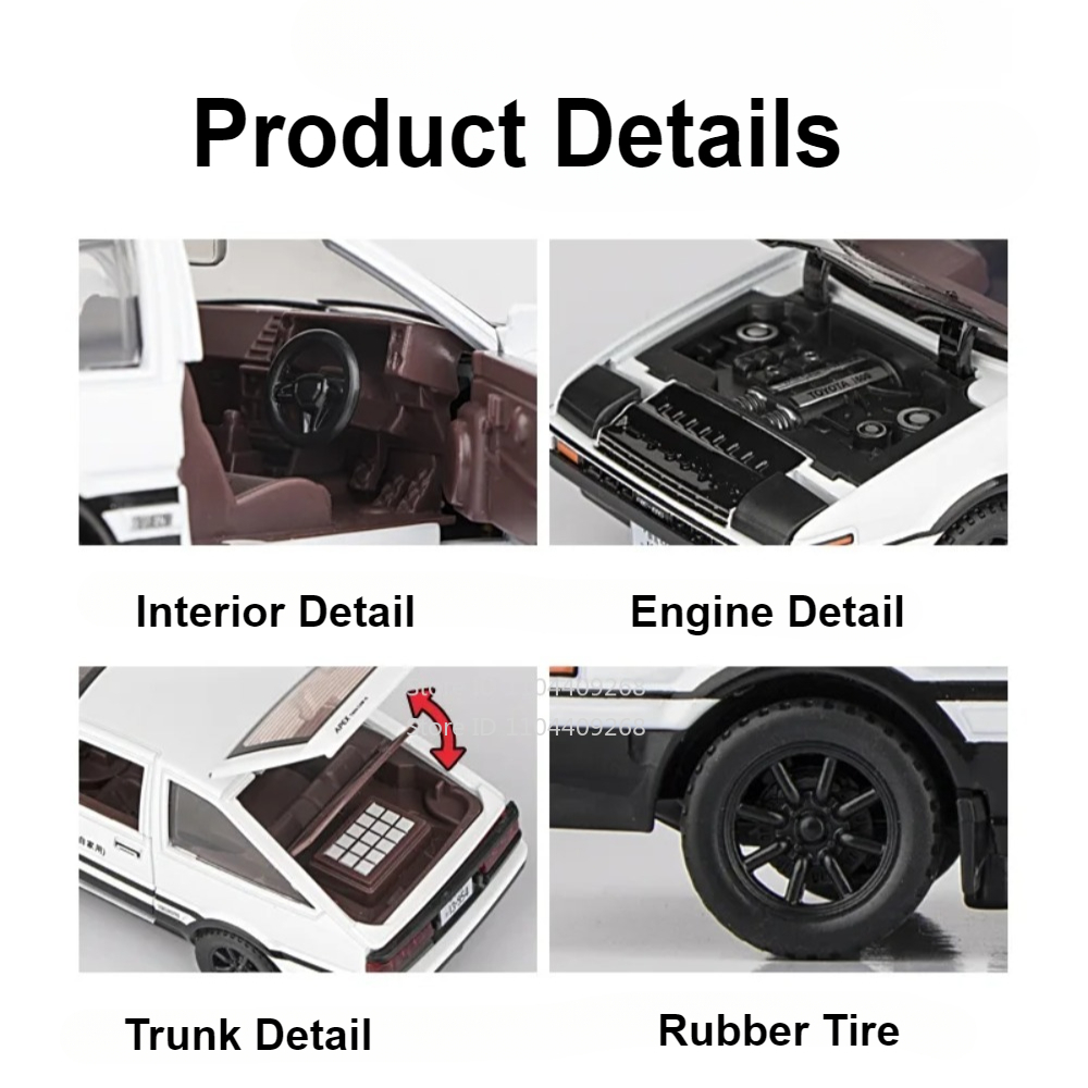 AliExpress 1:30 Scale Initial D AE86 Toy Car Model Alloy Body Rubber Tire Shock Absorption Pull Back Simulation Vehicles Boys Birthday Gift, view 2
