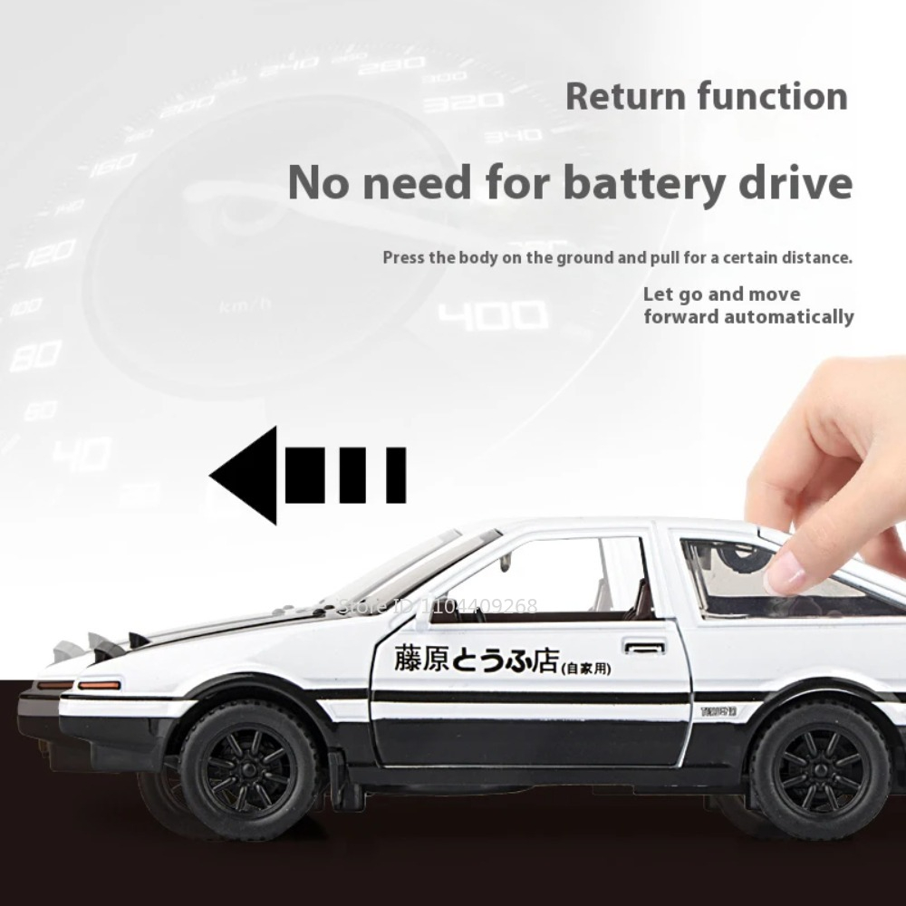 AliExpress 1:30 Scale Initial D AE86 Toy Car Model Alloy Body Rubber Tire Shock Absorption Pull Back Simulation Vehicles Boys Birthday Gift, view 4