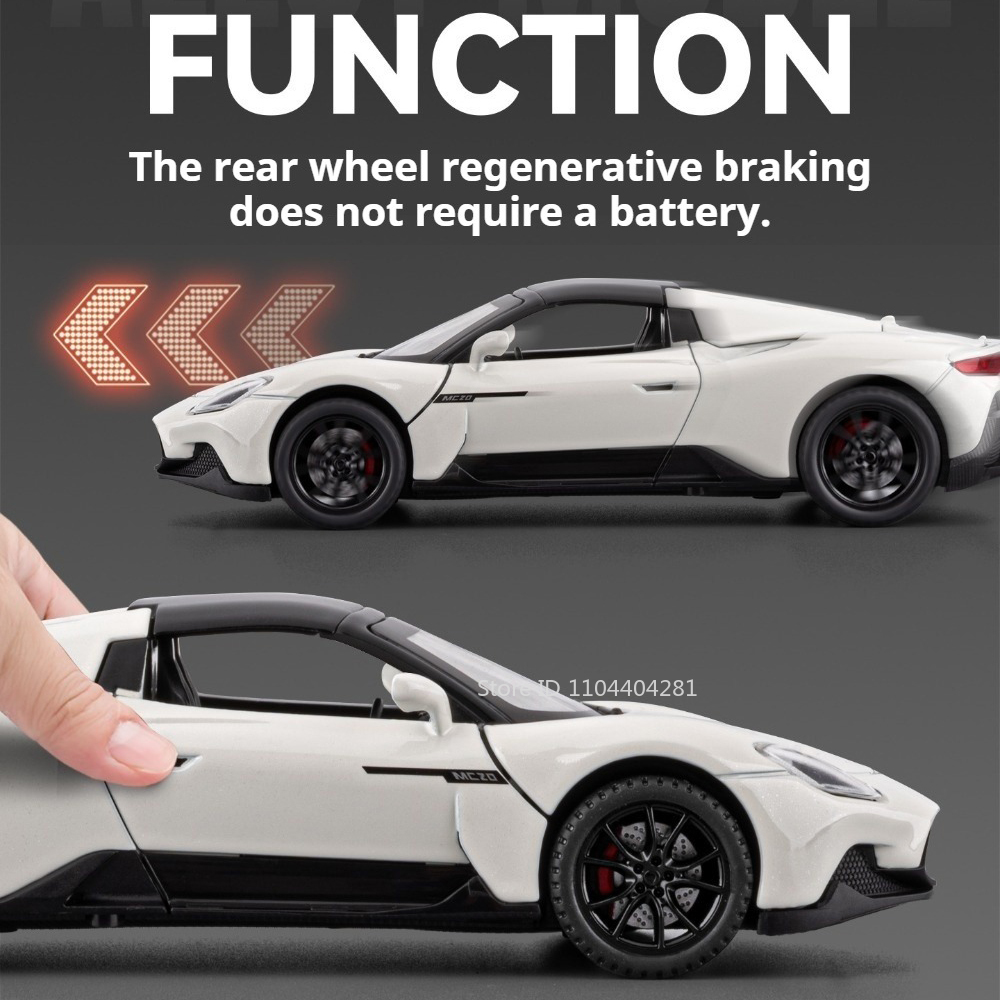 AliExpress 1:32 MC20 Lambor Revuelto Alloy Diecast Model Toys Car Doors Opened with Sound Light Pull Back Miniature Vechies Home Decoration, view 4