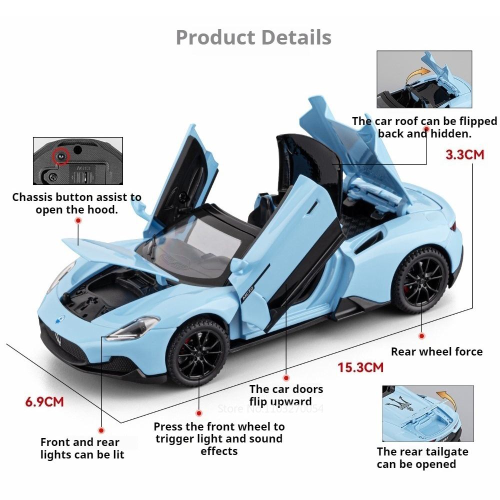 AliExpress 1:32 MC20 Lambor Revuelto Alloy Diecast Model Toys Car Doors Opened with Sound Light Pull Back Miniature Vechies Home Decoration, view 5