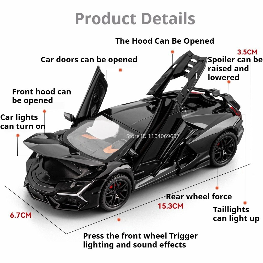 AliExpress 1:32 MC20 Lambor Revuelto Alloy Diecast Model Toys Car Doors Opened with Sound Light Pull Back Miniature Vechies Home Decoration, view 6