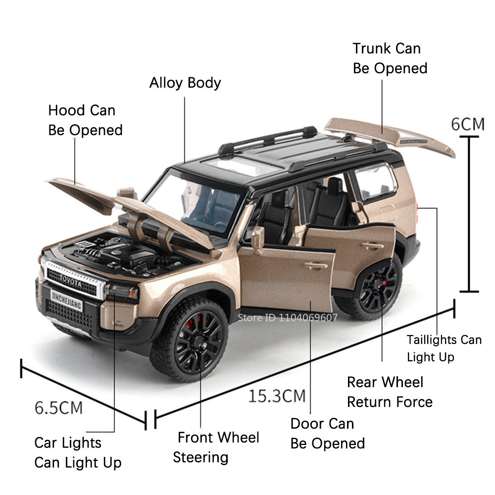 AliExpress 1:32 Prado SUV Car Model Toys Alloy Die-casting Pull Back 6 Doors Opened Sound Light Off-road Vehicle Gifts for Kids Collection, view 2