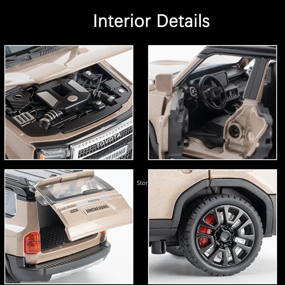 AliExpress 1:32 Prado SUV Car Model Toys Alloy Die-casting Pull Back 6 Doors Opened Sound Light Off-road Vehicle Gifts for Kids Collection, view 3