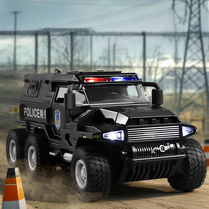 AliExpress 1:32 SWAT City Police Truck Model Diecast Play Off-road Vehicle Sound and Light Sport Car Toys for Children Collection Gifts, view 3