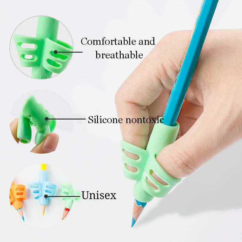 AliExpress 1/3pcs Children Writing Pencil Pan Holder Kids Learning Practise Silicone Pen Aid Grip Posture Correction Device for Students, view 2