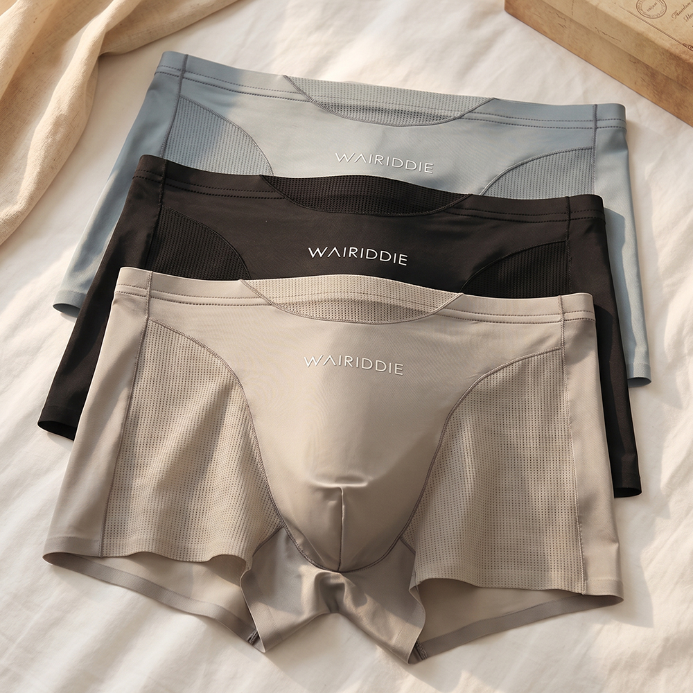 AliExpress 1/3PCS Luxury Satin-like Ice Silk Men Underwear Cool Breathable Double-side Mesh Men's Panties High Elastic Seamless Lingeries